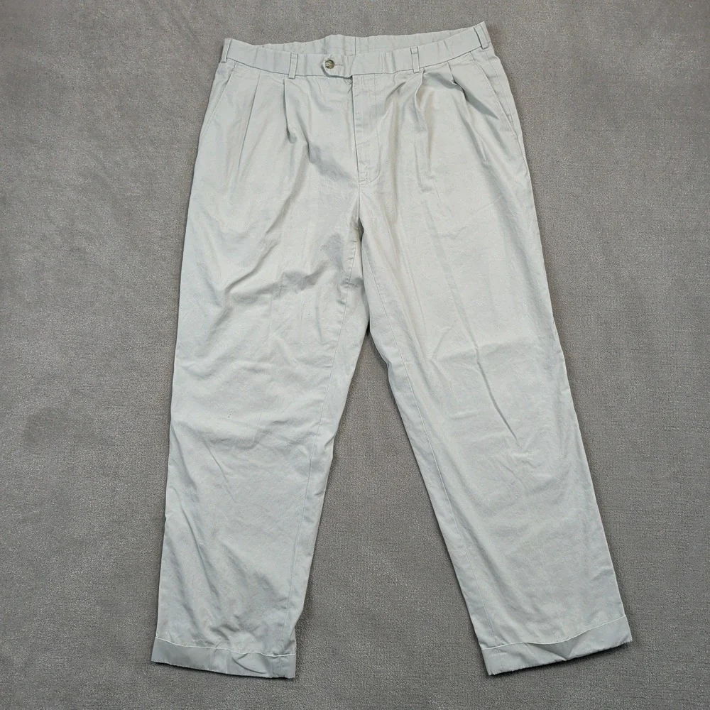 Brooks Brothers Pants Mens 38x30 Beige Pleated Front Straight Leg Cotton Chinos